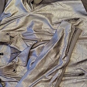 Silver faux leather motorcycle style jacket